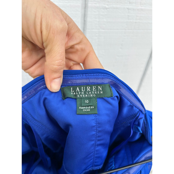 Ralph Lauren Evening Blue Long Maxi Chiffon Strapless Evening Formal Gown, Sz 10 - Picture 5 of 5